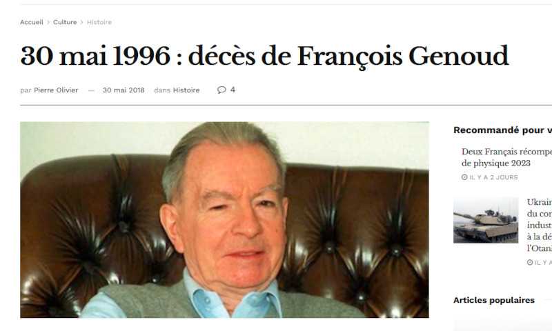 Eine biografische Notiz über Genoud erschien 2018 auf der nationalistischen Website „Jeune Nation“.